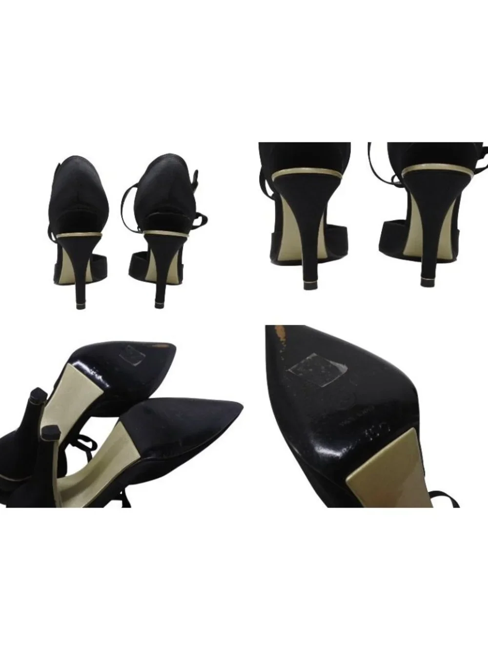 Chanel Stiletto Heels CC Logo Satin Black Goal
